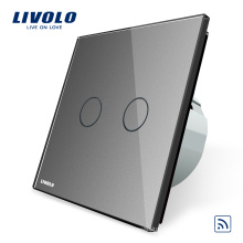Livolo Switch EU standard Luxury Gray Crystal Glass Panel and 2 gang 1 way Smart Touch Remote Wireless Wall Light Switch